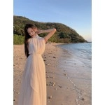 Summer Elegant Women's Two Pieces Set Dress Gentle High Collar Sleeveless Solid Chiffion Midi Dress Fashion Sexy Korea Sundress